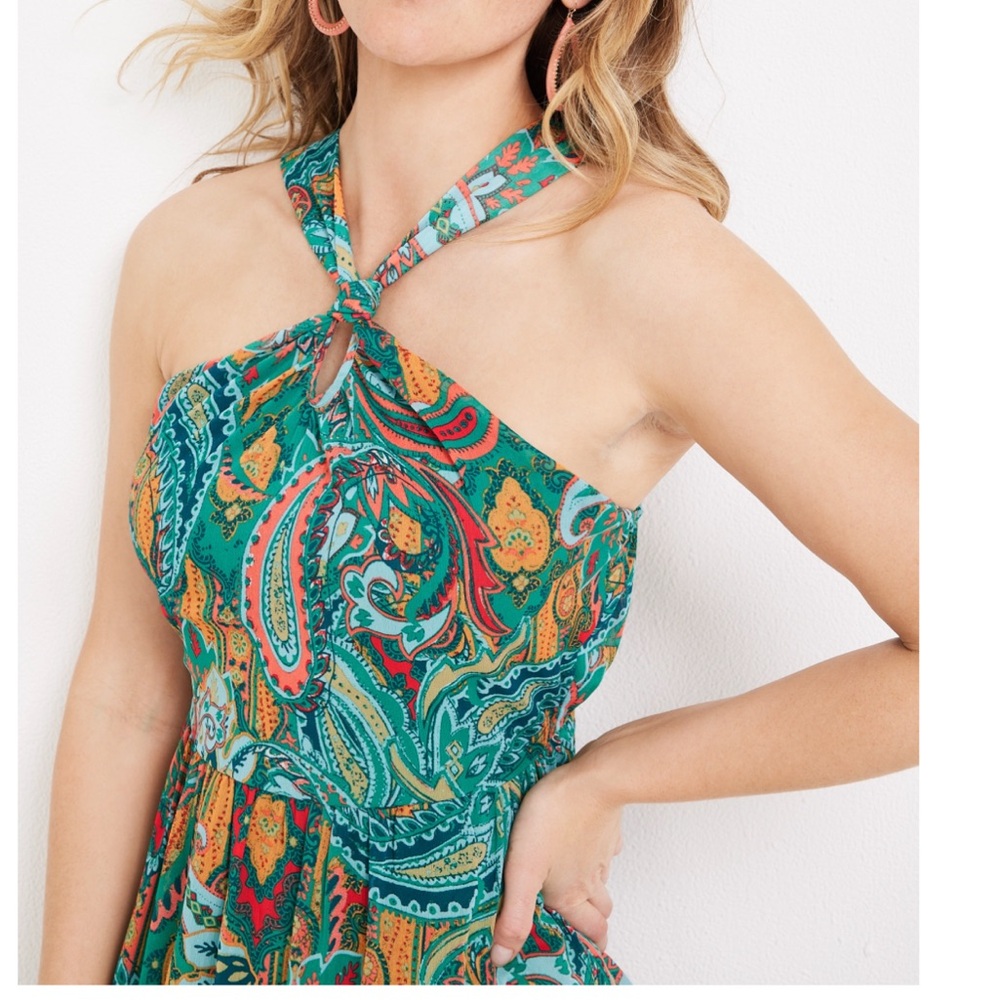 Sold…Maurices halter maxi Teal and Orange Paisley Dress